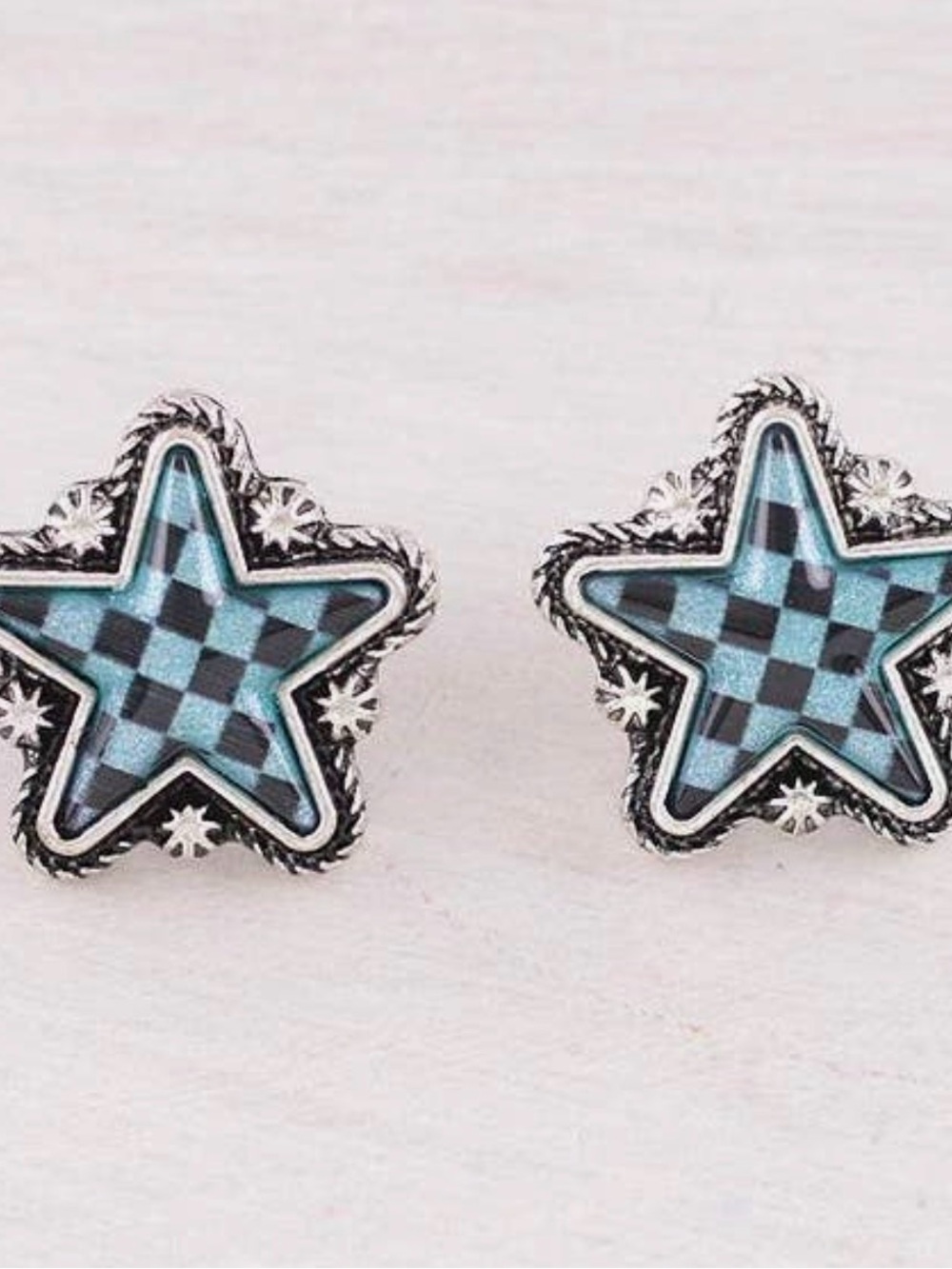 Star Checkerboard Turquoise Stud Earrings